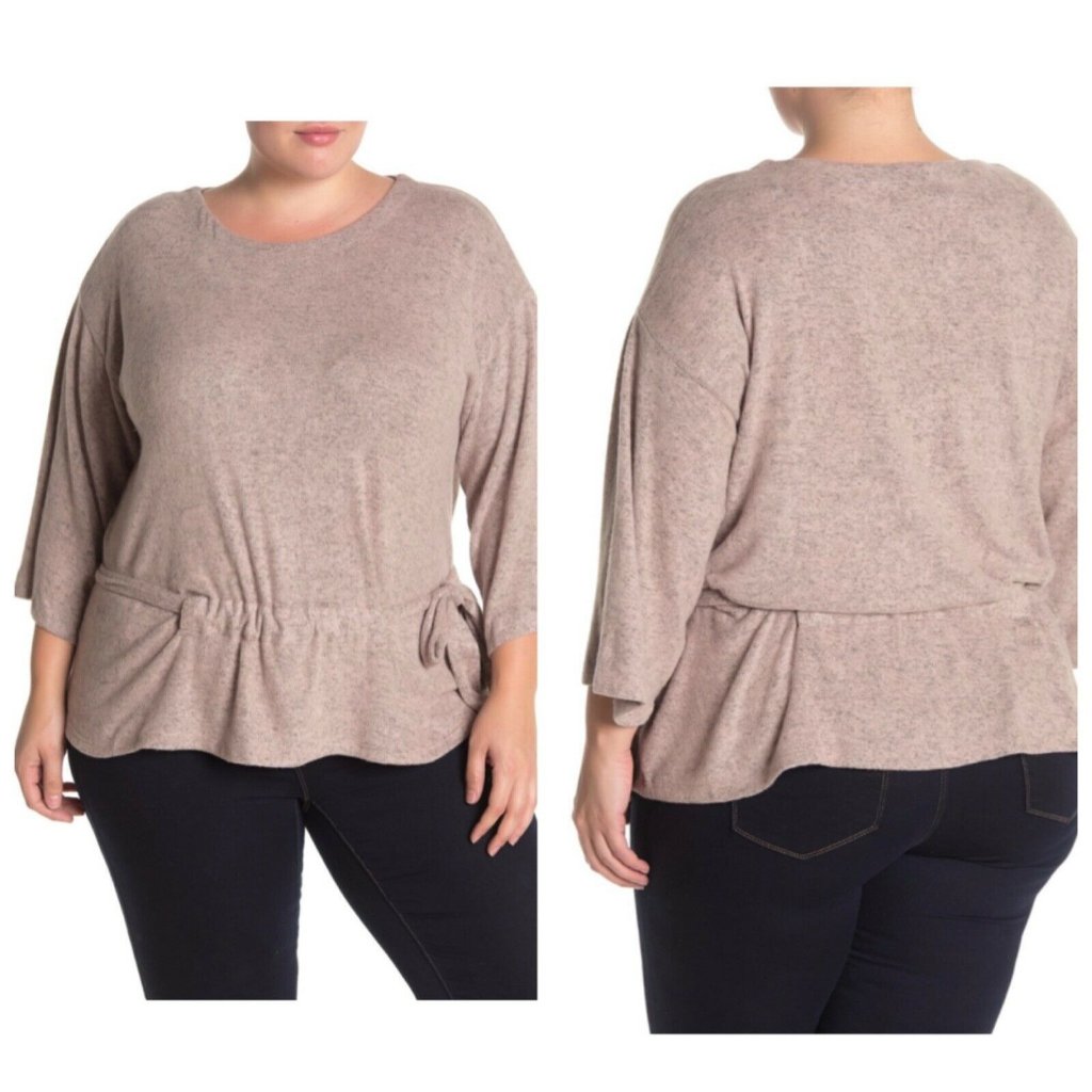 Bobeau Hacci Pink Drawstring Tie 3/4 Sleeve Top